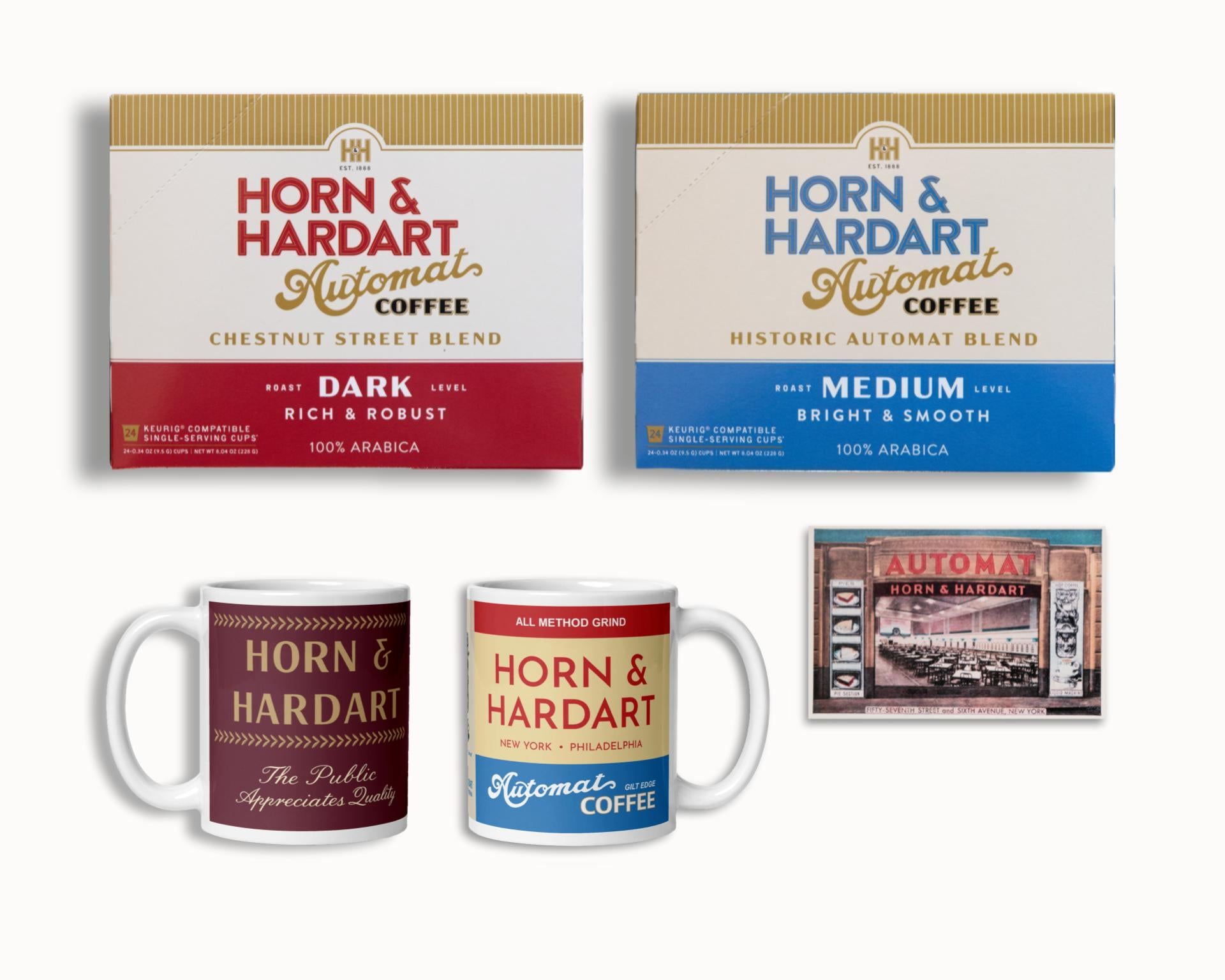 Horn and Hardart Coffee Pods with two Mugs