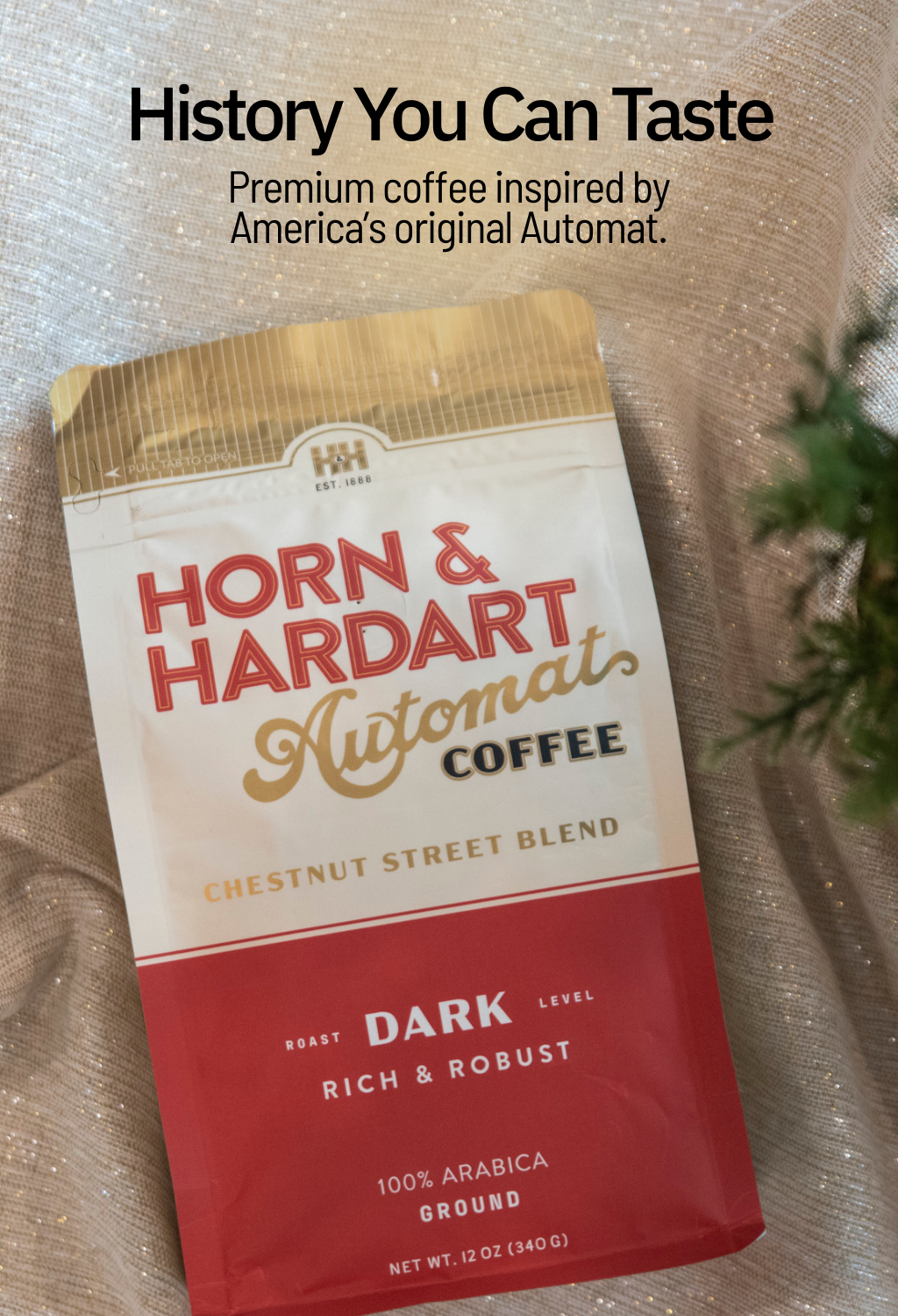 Horn & Hardart Automat coffee package on a textured surface