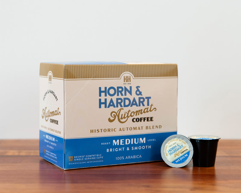 Box of Horn & Hardart coffee on a wooden surface
