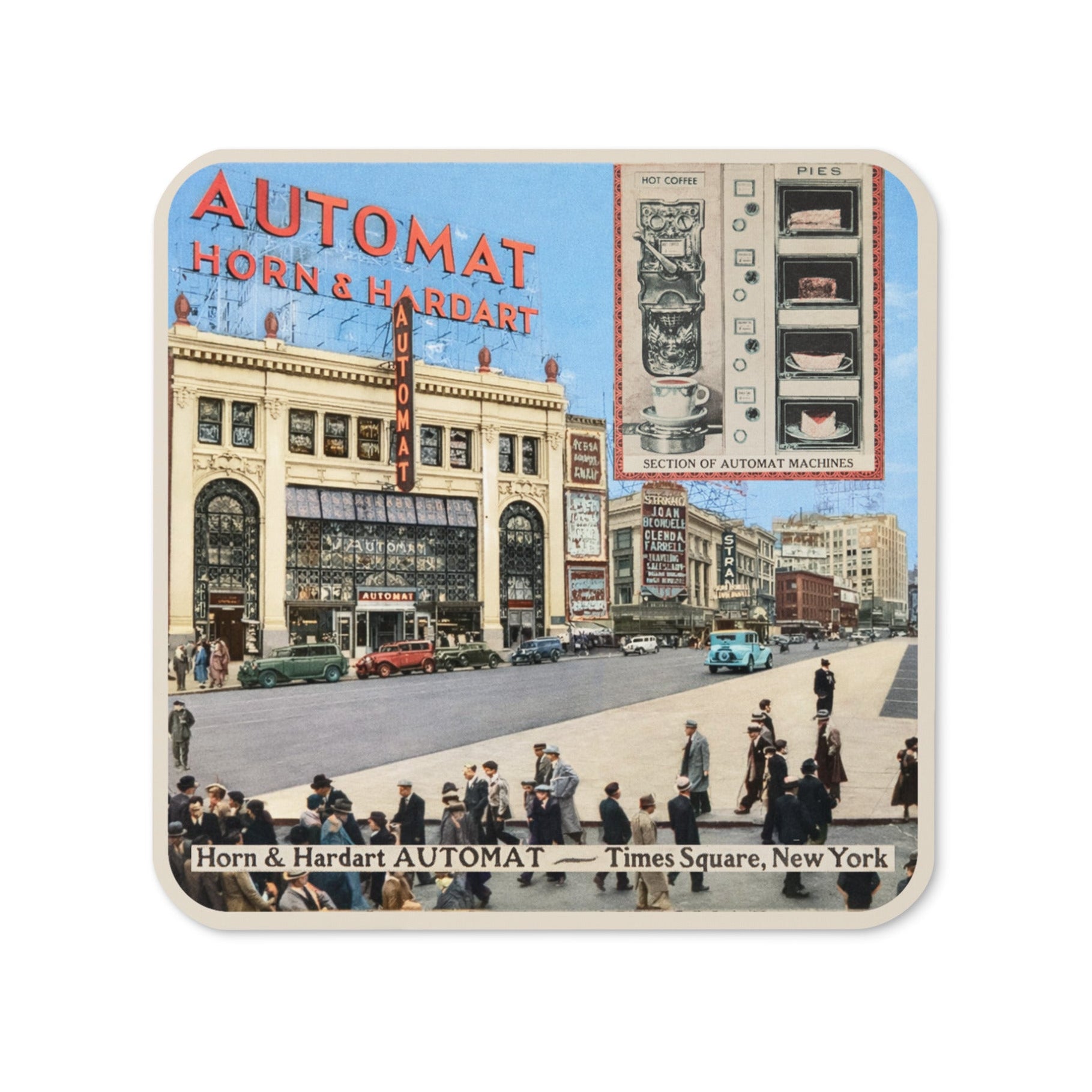 Coaster with vintage design of Horn & Hardart Automat in Times Square, New York