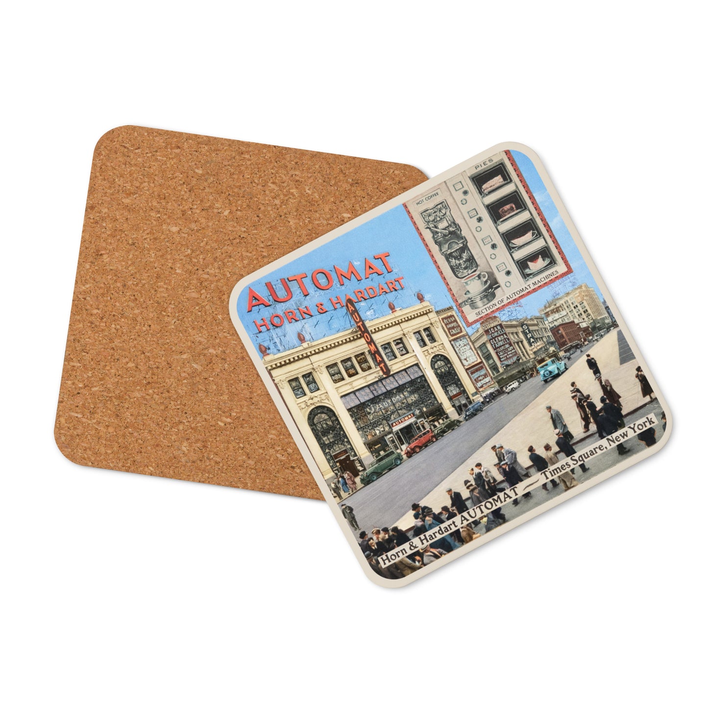 Coaster with vintage-style design on a cork backer